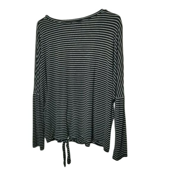 Lumiere Size M Striped Black & White Long Sleeve Top Tie Hem Casual Basic Boxy - Picture 2 of 10